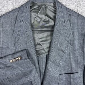 Oxford Clothes Blazer Men 44R Gray Windowpane Golden Fleece Wool Silk Sport Coat